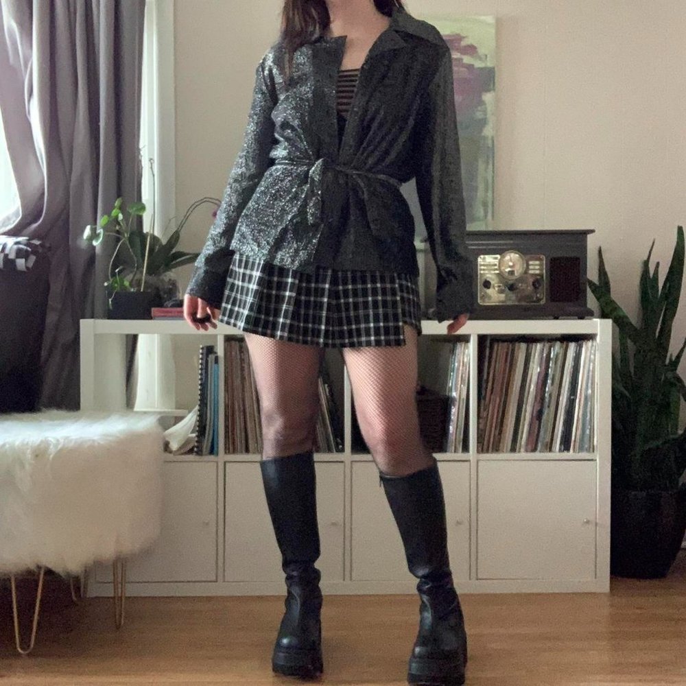 90s Vintage Glitter Button Up Top